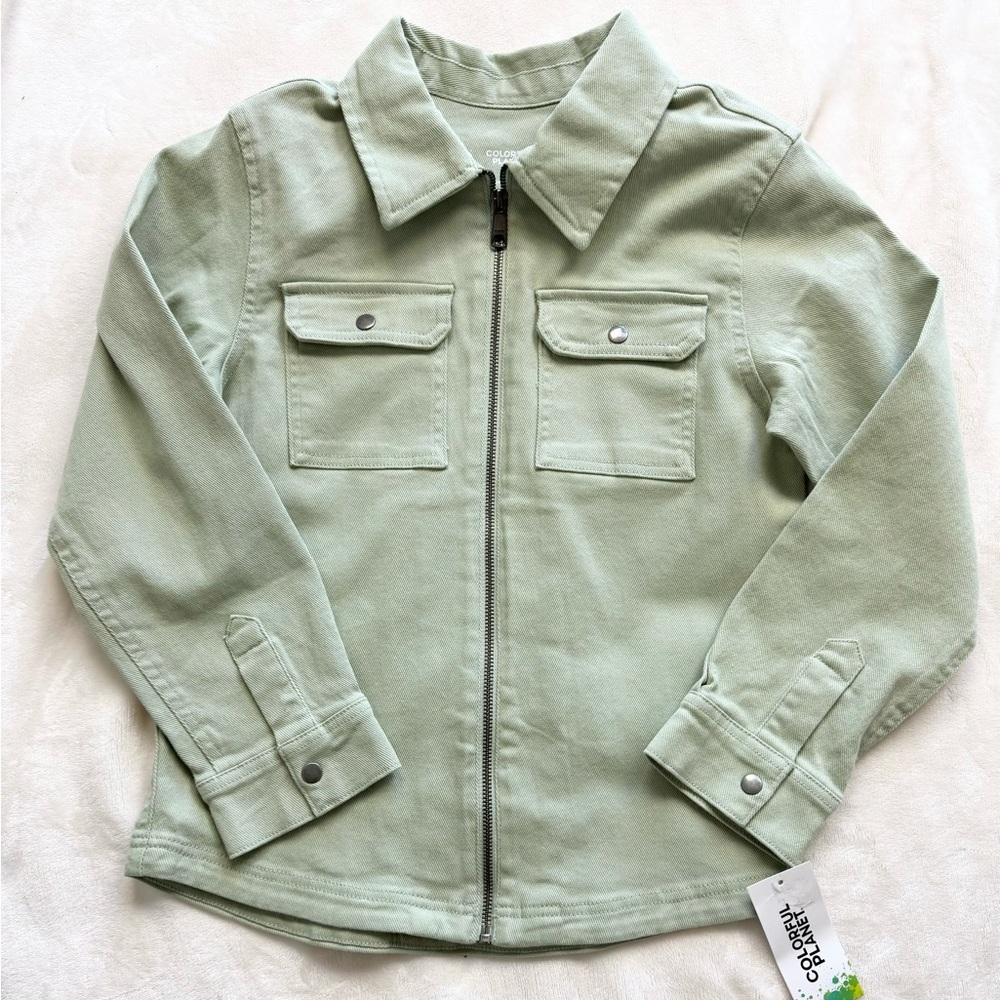Colorful Planet Boys Zip Front Shacket Neutral Khaki Green Two Pocket M(…